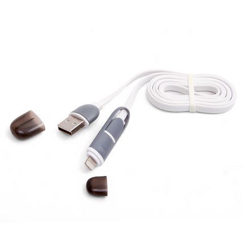 USB кабель micro USB, 2 in 1, USB тип A, micro USB тип B, Lightning, 100 см, білий