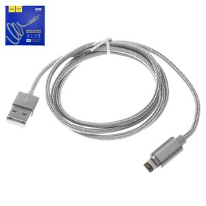 USB кабель Hoco U40A, USB тип A, Lightning, 100 см, 2 A, серый, магнитный, в нейлоновой оплетке, #6957531078388
