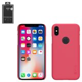 Чохол Nillkin Super Frosted Shield для iPhone X, iPhone XS, червоний, матовий, з підставкою, з отвором під логотип, пластик, #6902048147348
