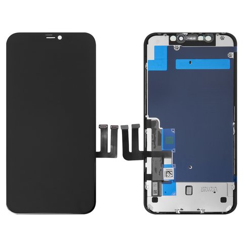 Дисплей для iPhone 11, черный, с рамкой, Copy, Tianma, с пластиками камеры и датчика приближения, TFT 
