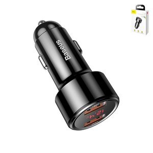 Автомобильное зарядное устройство Baseus Magic C20C, черное, Quick Charge, с дисплеем, 45 Вт, 6 А, 2 порта, 12 24 B, #CCMLC20A 01