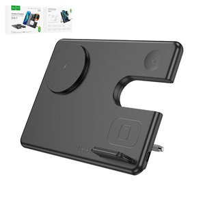 Беспроводное зарядное устройство Hoco CQ1 3 in 1, Quick Charge, черное, USB тип C, 15 Вт, раскладное, настольный, магнитное, iwatch, #6942007602310