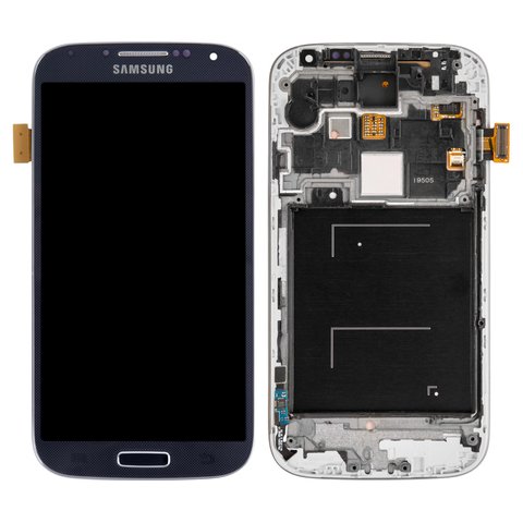 LCD compatible with Samsung I9505 Galaxy S4, dark blue, with frame, original change glass 