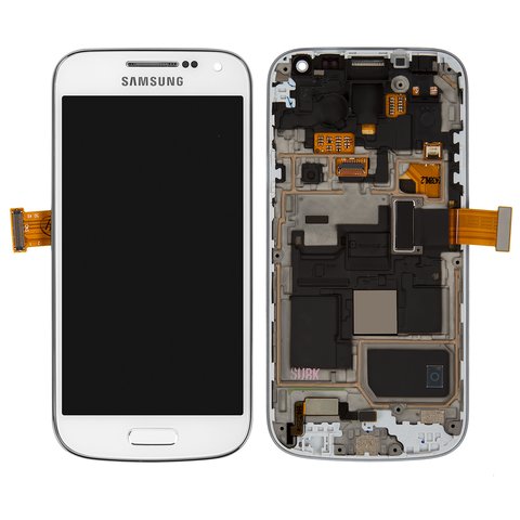 LCD compatible with Samsung I9190 Galaxy S4 mini, I9192 Galaxy S4 Mini Duos, I9195 Galaxy S4 mini, white, with frame, original change glass 