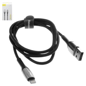 USB Cable Baseus Horizontal, USB type A, Lightning, 100 cm, 2.4 A, black, with indicator, nylon braided  #CALSP B01