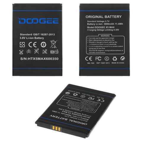 Battery compatible with Doogee X5 Max, X5 Max Pro, Li ion, 3.8 V, 3800 mAh, Original PRC  