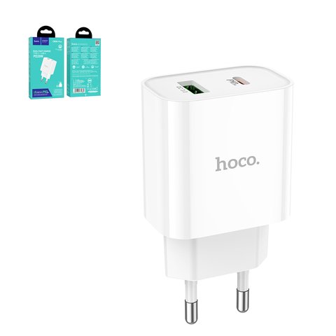 Mains Charger Hoco C80A Plus, 20 W, Power Delivery PD , white, 2 outputs  #6931474779885