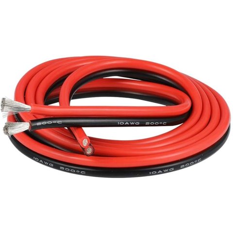 Wire In Silicone Insulation 2x10AWG, 5.3 mm², 1 m, red, black, UL3135 