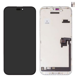LCD compatible with iPhone 16 Pro Max, black, with frame, HC, without IC, AMOLED , GX OEM soft, 120Hz 