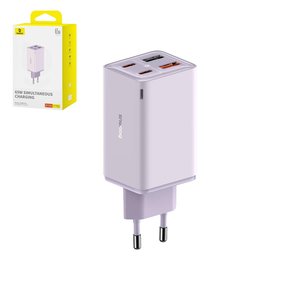Adaptador de red Baseus GaN6 Pro, 65 W, Power Delivery PD , Fast Charge, morado, 4 puertos, #P10162701533 00