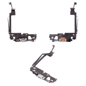 Шлейф для iPhone 12 Pro Max, коннектора зарядки, белый, с микрофоном, с компонентами, Original PRC 