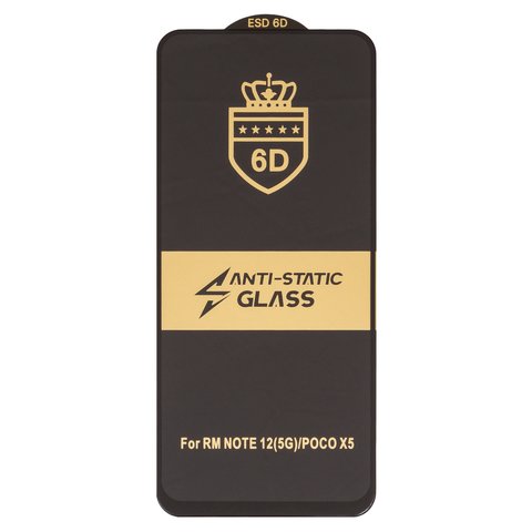 Захисне скло ESD 6D для Xiaomi Poco X5 5G, Redmi Note 12 4G, Redmi Note 12 5G, сумісне з чохлом, Full Glue, Anti Static, без упаковки , чорний
